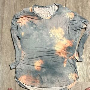 Tie-Dye Long Sleeve Top - Orange and Gray